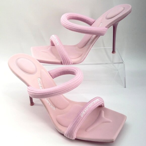 Alexander Wang Julie Pink Tubular Logo Sandals Women Heeled Slides Size 41 US11 - Picture 7 of 11